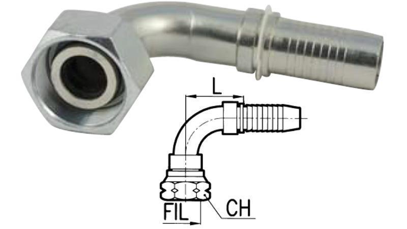 ХИДРАВЛИЧНА ВРЪЗКА DKOL 10 L С ЖЕНСКИ ЛАКЪТ 90 DN6-M16X1,5