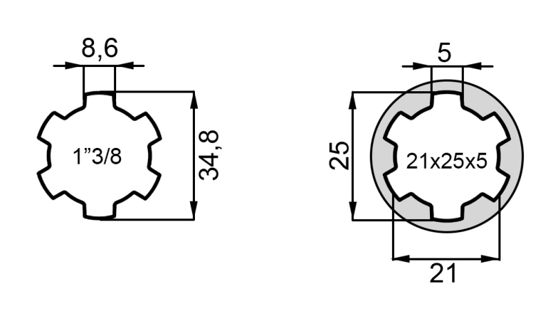 ADAPTADOR P.T.O. 13/8 21x25x5 - 6 DIENTES