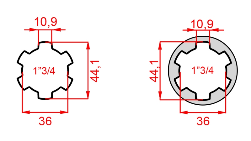 KARDANSKI NASTAVEK Z ZATIČEM iz 1-3/4  na 1-3/4 (165 mm)