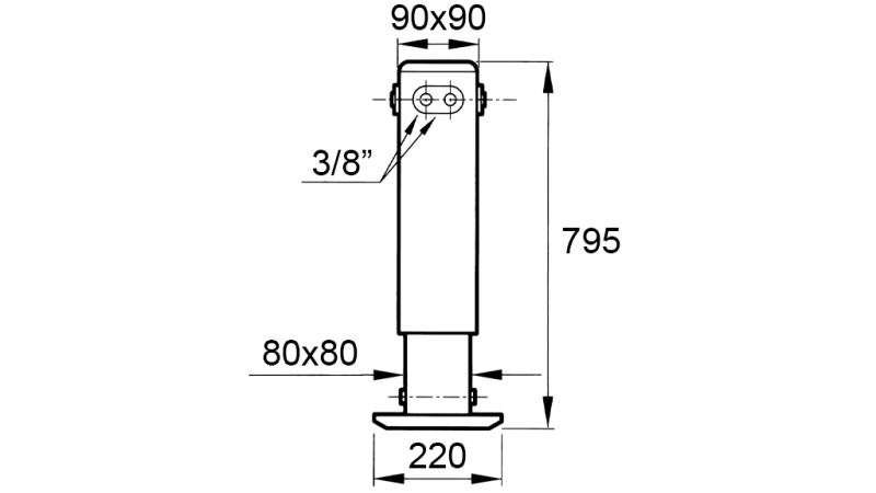 PATA DE APOYO HIDRÁULICA DE DOBLE EFECTO (90x90x795 mm) - CARRERA 400 mm - 3.800 kg