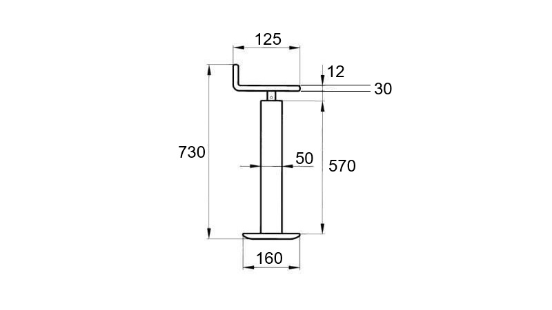 РЕЗБОВ КРАК ЗА ПОДПОРА (ВИСОЧИНА 730 mm - ХОД 255 mm) - 300 kg