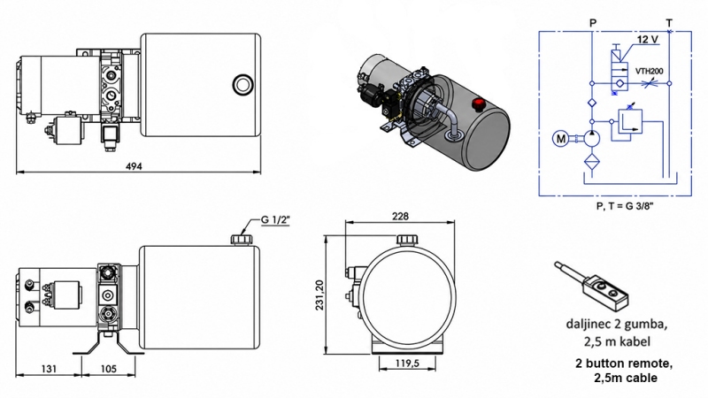 MINI AGGREGATO CILINDRICO 12V DC - 1,6kW = 2,1cc - 8 lit - montaggio unidirezionale (metallico)