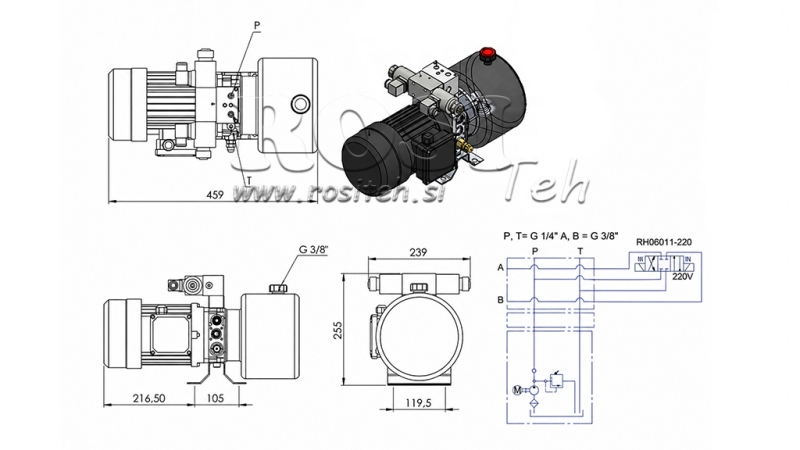 MINI HYDRAULICKÁ JEDNOTKA 380V AC (1.5 kW) - 5.8 cc - 8.2 lit/min - nádrž 6 lit