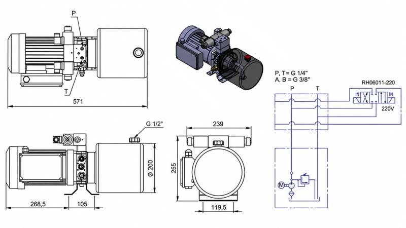 MINI AGGREGATO CILINDRICO 230V AC (1,5 kW) - 5,8 cc - 8,2 lit/min - cisterna 6 lit