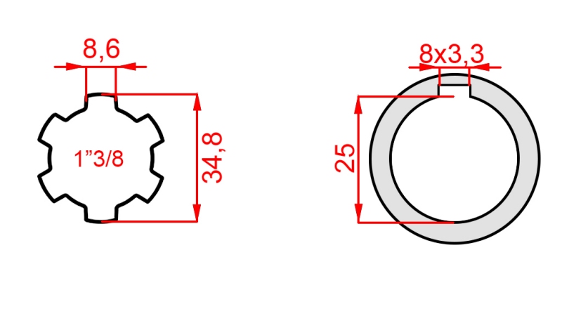 ADAPTADOR P.T.O. 1”3/8 - HOLE dia 25mm