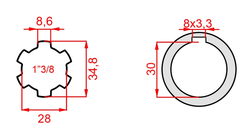 KARDANSKI NASTAVEK 1-3/8 - LUKNJA fi 30 mm (145 mm)