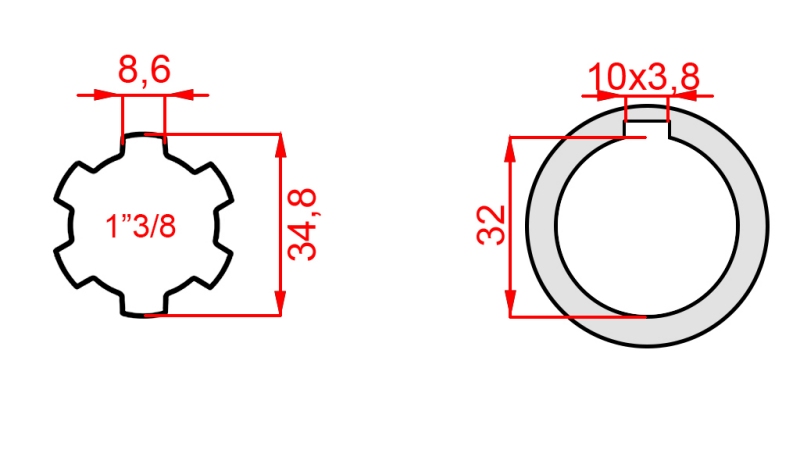 P.T.O. АДАПТЕР 1”3/8 - ДУПКА dia32mm