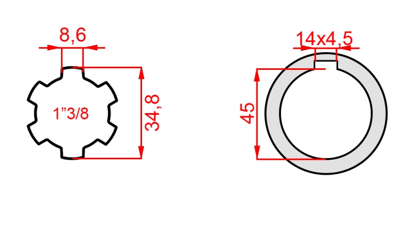 КАРДАНЕН АДАПТЕР 1-3/8 - ОТВОР fi 45 mm (180 mm)