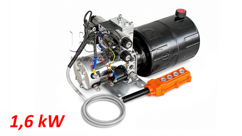 MINI HYDRAULISK POWER-PACK 12V DC - 1.6kW = 2.1cc - 8 lit - 2x bidirektionel enhed (metal)