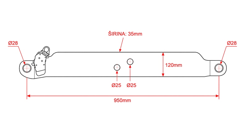 ДОЛНИ РАМЕНА ЗА ТРИТОЧКОВО ОКАЧВАНЕ CAT.3 - 120x35 mm - 950 mm (140 HP)