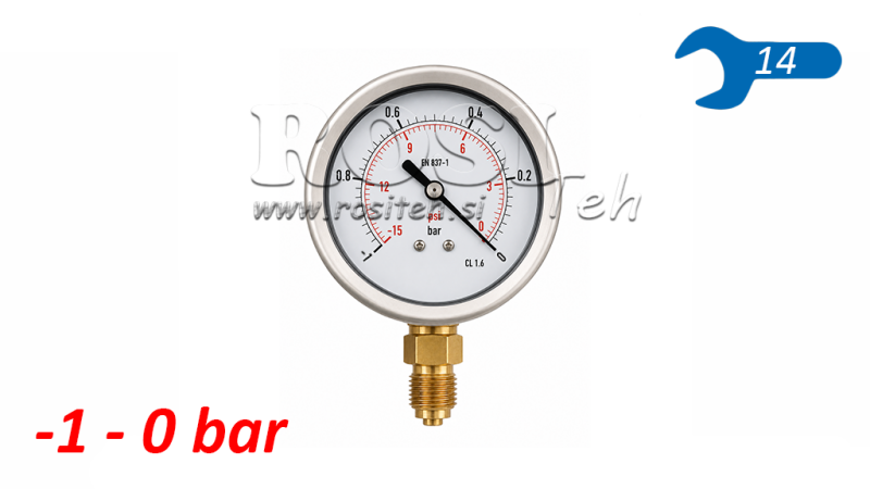 ВАКУУМЕН МЕТЪР DN63 ВЕРТИКАЛЕН -1 - 0 БАР - 1/4