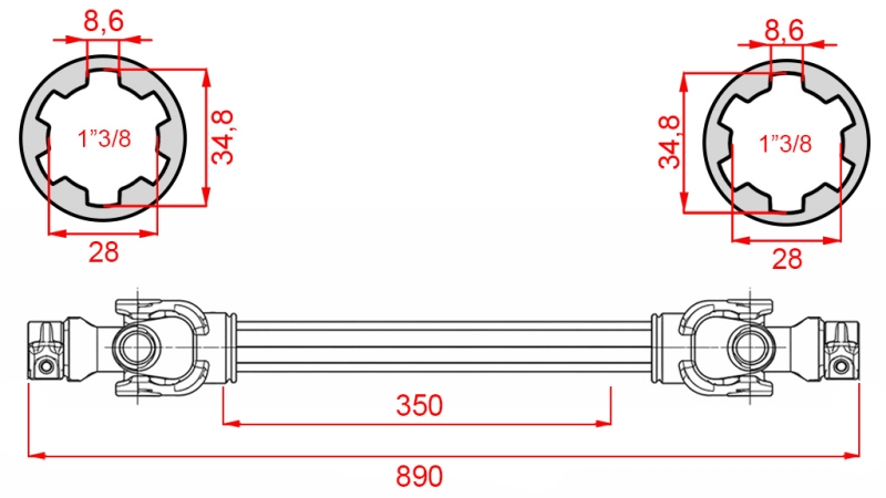 ECO KARDANOVÝ HŘÍDEL 890mm 30-75HP STANDARD
