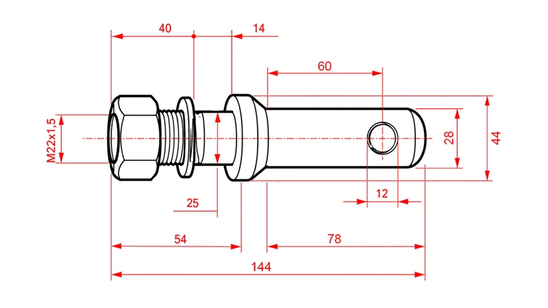 ПИН ЗА МОНТАЖ FI28MM С РЕЗБА M22X1.5