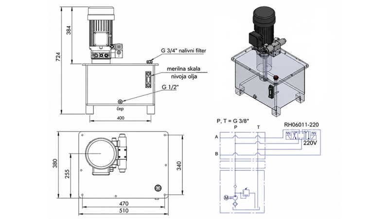 MINI AGGREGATO CILINDRICO 380V AC (4 kW) - 8 cc - 12 lit/min - cisterna 40 lit