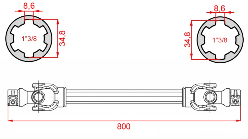 CE CERTIFIKOVANÝ KARDANOVÝ HŘÍDEL PROFI LINE KAT.2 DÉLKA 800mm