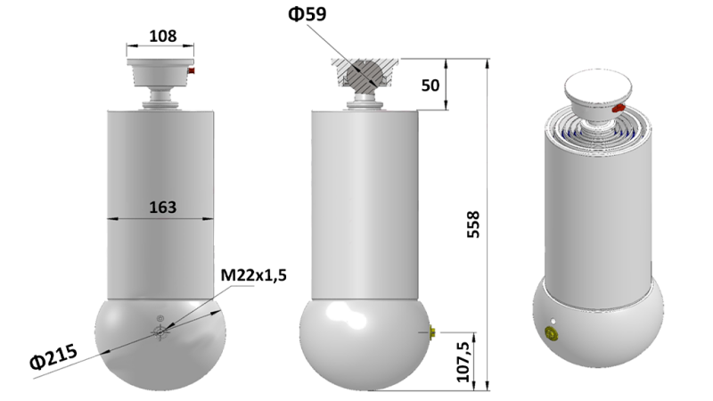 TELESKOPISK CYLINDER - MEILLER KIPPER 5 EXTENSIONER 163MM - 15 TON SLAGLÄNGD 1650MM
