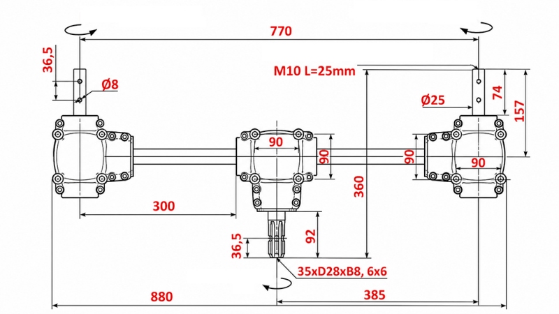 КОМПЛЕКТ РЕДУКТОРИ 1:1,35 (22HP-16kW) ЗА ТОРОРАЗПРЪСКВАЧ L:770 - ALU