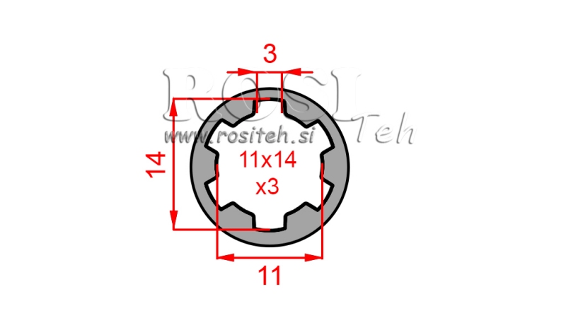 KARDANSKI NASTAVEK PUŠA 11x14x3 (6 zob) (40 mm)