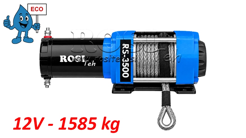 12 V ЕЛЕКТРИЧЕСКА ЛЕБЕДКА RS-3500 - 1585 kg - CИНТЕТИЧНО ВЪЖЕ - ECO