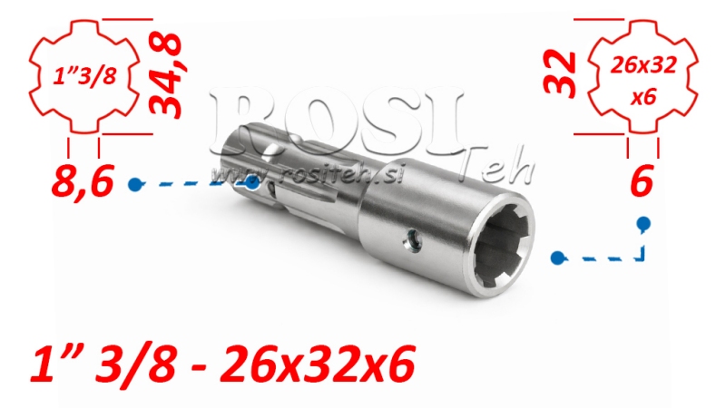 KARDANSKI NASTAVEK iz 26x32x6 (6 zob) na 1-3/8 (145 mm)