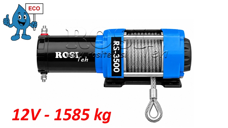 12 V ЕЛЕКТРИЧЕСКА ЛЕБЕДКА RS-3500 - 1585 KG - СТОМАНЕНО ВЪЖЕ - ECO
