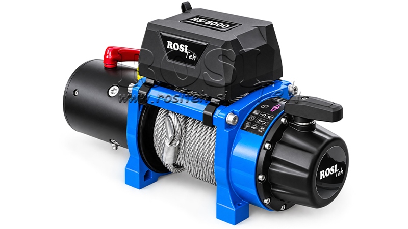 12 V ЕЛЕКТРИЧЕСКА ЛЕБЕДКА RS-8000 - 3620 KG - СТОМАНЕНО ВЪЖЕ - ECO