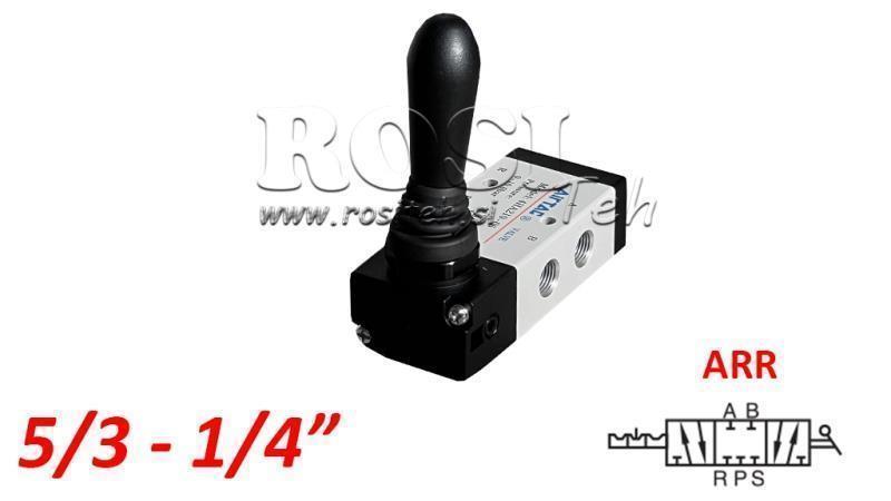 PNEUMATICKÝ MANUÁLNY VENTIL 5/3 1/4 PRT-0852-ARR MANUÁLNY NÁVRAT