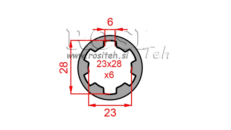 KARDANSKI NASTAVEK PUŠA 23x28x6 (6 zob) (60 mm)