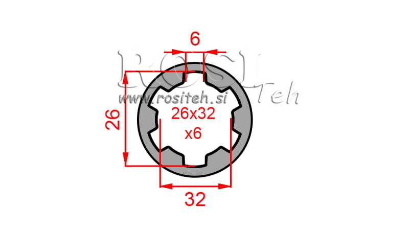 KARDANSKI NASTAVEK PUŠA 26x32x6 (6 zob) (60 mm)