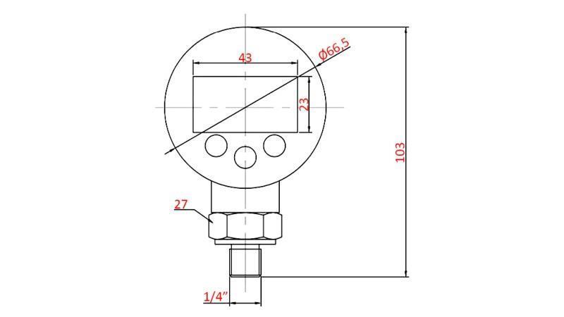 CYFROWY MANOMETR DN63 WERTYKALNY 0 - 600 BAR - 1/4