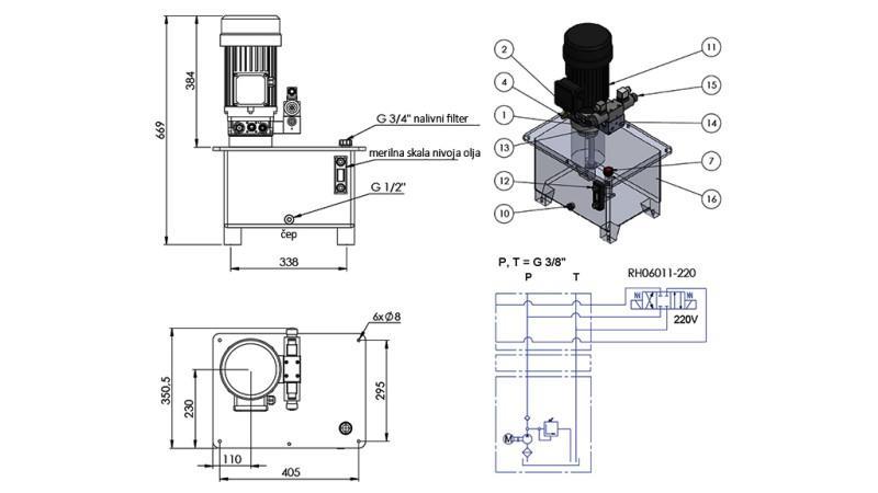 MINI AGREGAT HYDRAULICZNY 380V AC (4 kW) 160 bar - 8 cc - 12 lit/min - zbiornik 25 lit
