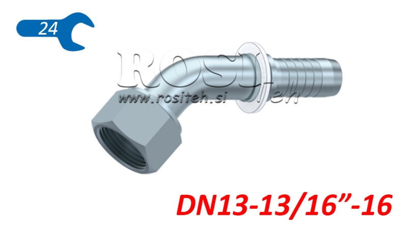 ХИДРАВЛИЧНА ВРЪЗКА DKORFS ЖЕНСКИ ЛАКЪТ 45° DN13-13/16-16