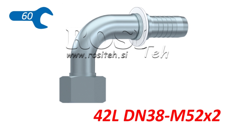 HÜDRAULILINE ÜHENDUS DKOL 42 L NAISTE ELBOW 90 DN38-M52X2