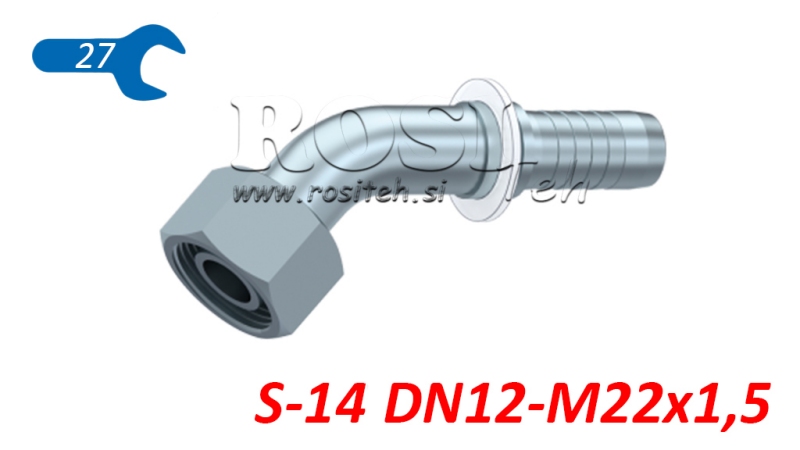 HYDRAULICKÁ PRÍPOJKA DKOS 14 S SAMICA KOLENO 45° DN12–M22×1,5