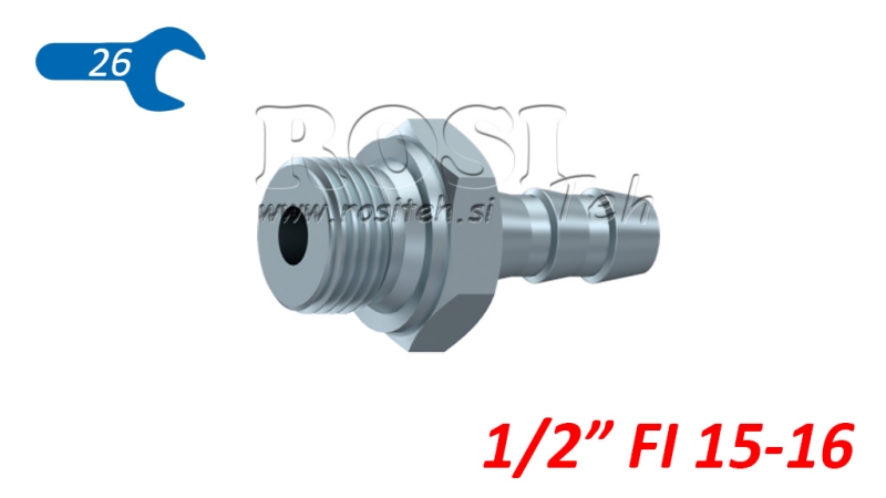 CONEXIÓN MASCULINA HIDRÁULICA 1/2 PARA MANGUERA DE GOMA Φ 15-16