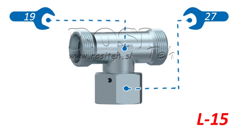 ХИДРАВЛИЧЕН ТРОЙНИК L-15 С ЦЕНТРАЛНА ВЪРТЯЩА ГАЙКА M22X1,5