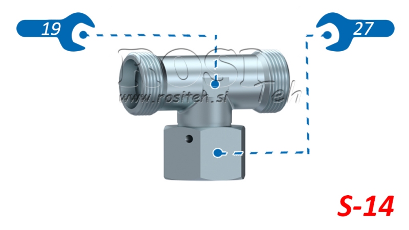 ХИДРАВЛИЧЕН ТРОЙНИК S-14 С ЦЕНТРАЛНА ВЪРТЯЩА ГАЙКА M22X1,5