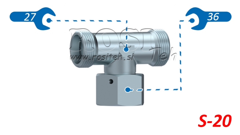 ХИДРАВЛИЧЕН ТРОЙНИК S-20 С ЦЕНТРАЛНА ВЪРТЯЩА ГАЙКА M30X2