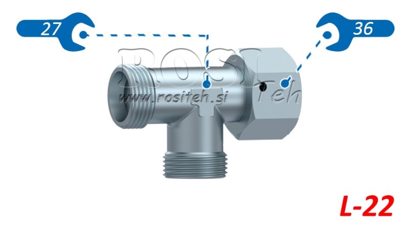ХИДРАВЛИЧЕН ТРОЙНИК L-22 СЪС СТРАНИЧНА ВЪРТЯЩА ГАЙКА M30X2