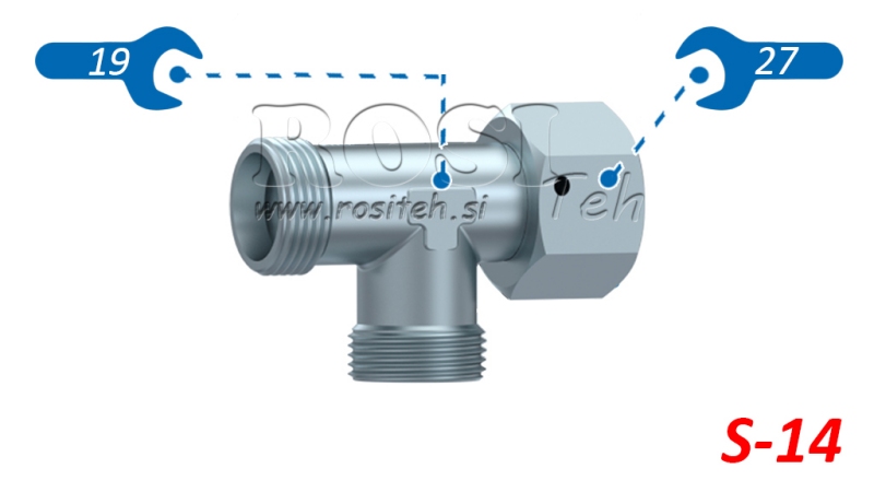 ХИДРАВЛИЧЕН ТРОЙНИК S-14 СЪС СТРАНИЧНА ВЪРТЯЩА ГАЙКА M22X1,5
