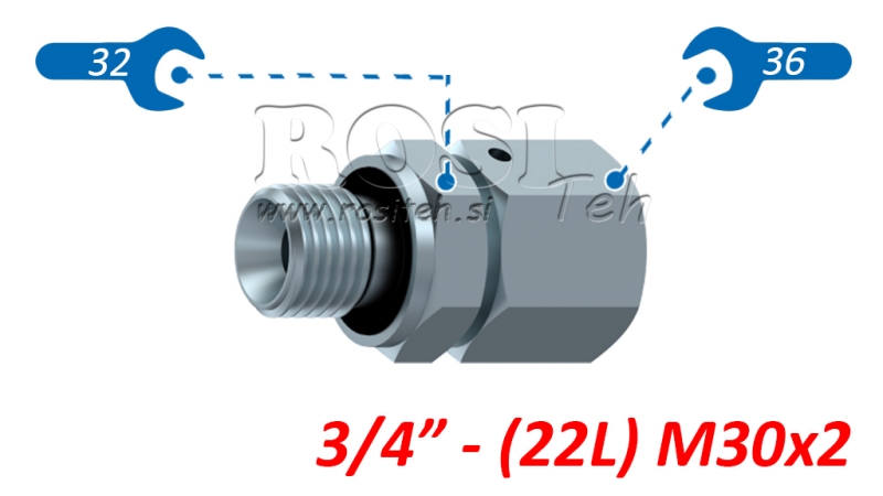 HIDRAVLIČNI UVOJNI VIJAČNI SPOJ AOVR ED BSP3/4 - (22L) M30x2