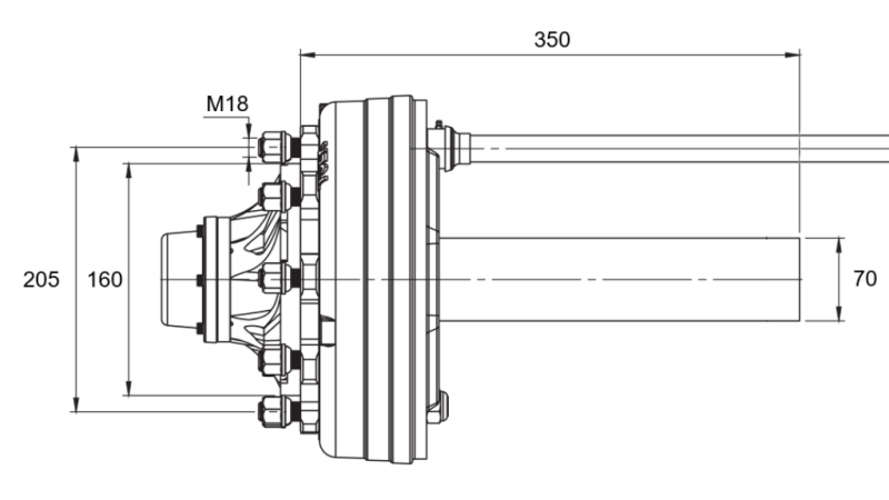 ПОЛУОСКА СЪС СПИРАЧКИ - 3600 kg (6 ВИНТА) - 350 mm