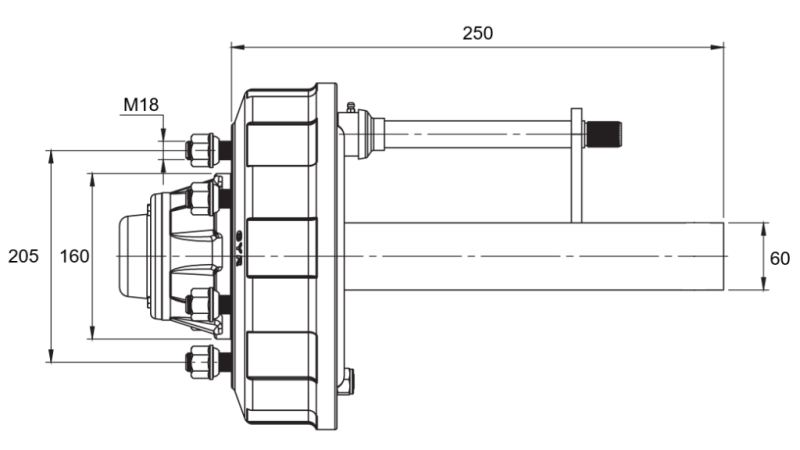 ПОЛУОСКА СЪС СПИРАЧКИ - 2700 kg (6 ВИНТА) - 250 mm