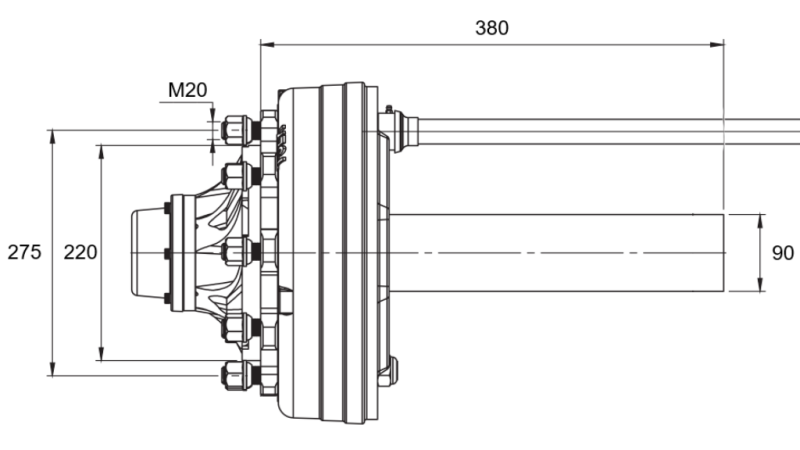SEMIEJE CON FRENOS - 5000 kg (8 TORNILLOS) - 380 mm