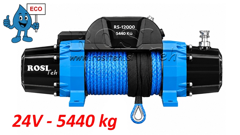 24 V ЕЛЕКТРИЧЕСКА ЛЕБЕДКА RS-12000 - 5440 kg - СИНТЕТИЧНО ВЪЖЕ - ECO
