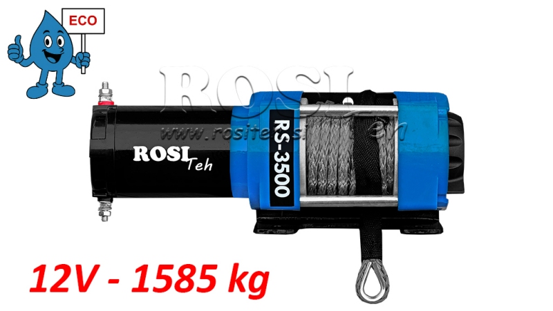 12 V ЕЛЕКТРИЧЕСКА ЛЕБЕДКА RS-3500 - 1585 kg - CИНТЕТИЧНО ВЪЖЕ - ECO
