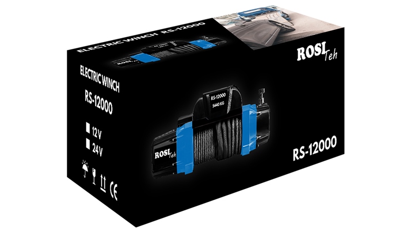24 V ЕЛЕКТРИЧЕСКА ЛЕБЕДКА RS-12000 - 5440 kg - СИНТЕТИЧНО ВЪЖЕ - ECO