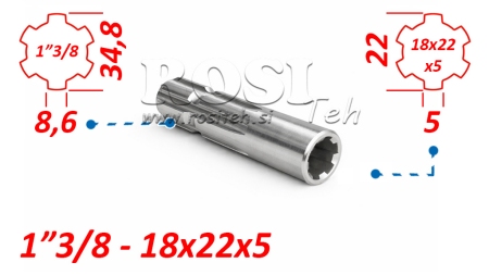 КАРДАНЕН АДАПТЕР ОТ 18x22x5 (6 ШЛИЦА) КЪМ 1-3/8 (120 mm)
