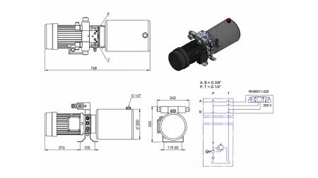 MINI HYDRAULICKÁ JEDNOTKA 380V AC (2.2 kW) - 8.0 cc - 11.2 lit/min - nádrž 12 lit