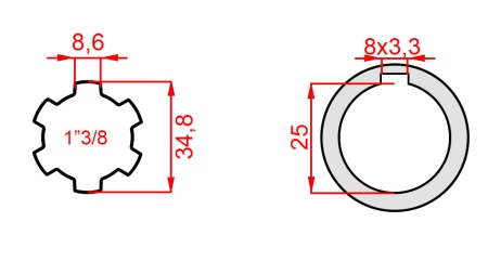ADAPTADOR P.T.O. 1”3/8 - HOLE dia 25mm